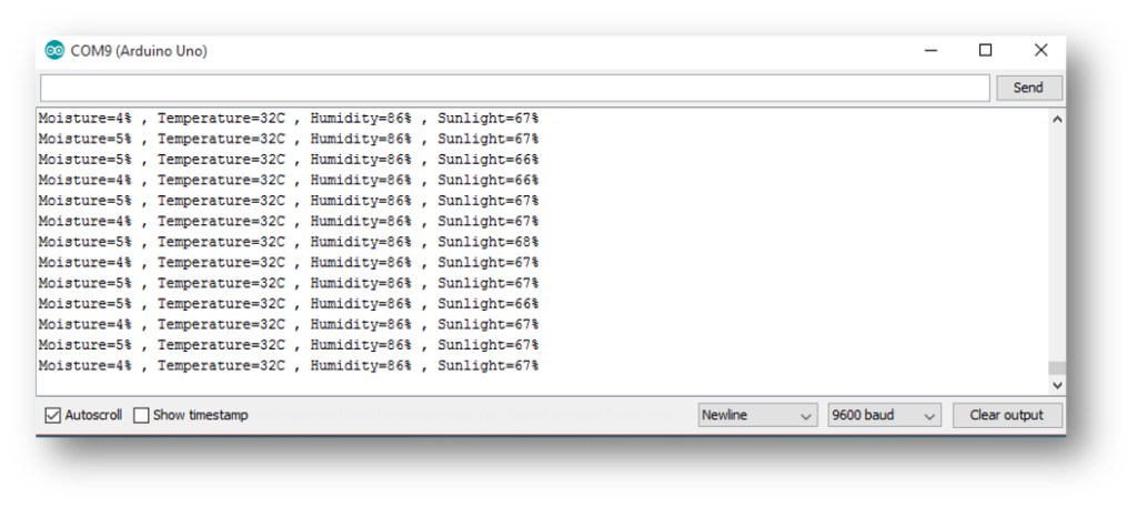 output from the serial monitor of the Arduino.