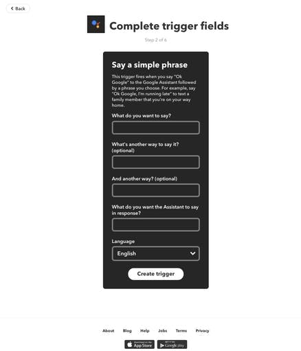 IFTTT Trigger Configuration