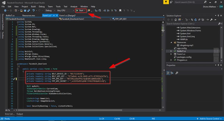 modify API credentails and run