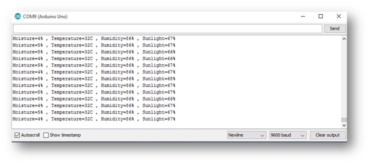 output from the serial monitor of the Arduino.